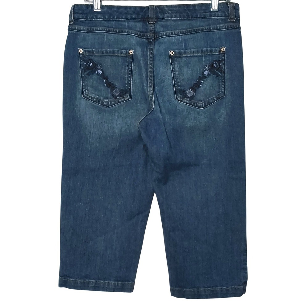 Boho Route 66‎ Denim Capri Jeans Women 8/10 Blue Embroidered Floral Stretch